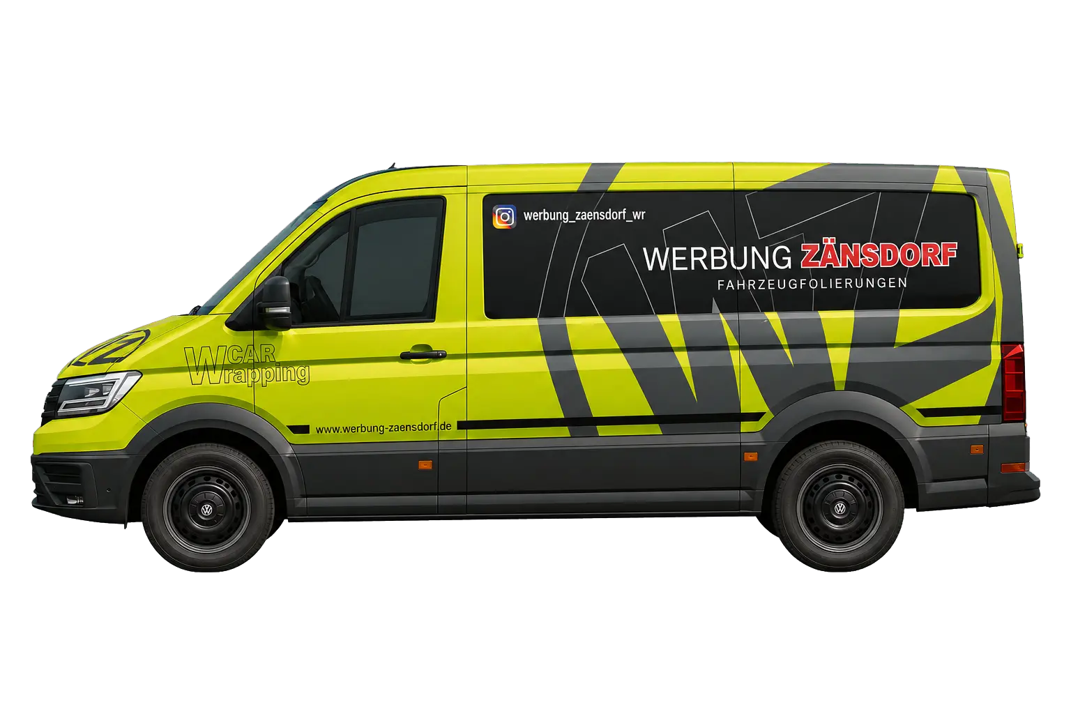 Das folierte Firmenfahrzeug von Werbung Zänsdorf in Seitenansicht